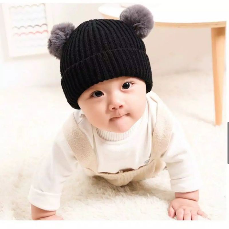 Topi Rajut Anak - Topi Pompom  Topi kupluk Wool Hangat Bayi