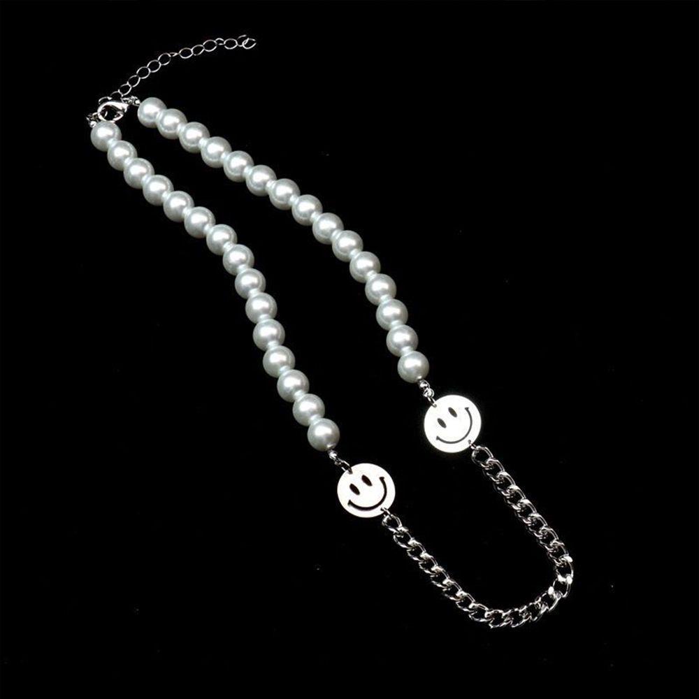 Needway Splicing Mutiara Kalung Trendi Sederhana Wanita Smiley Face Pasangan Detak Sweater Rantai