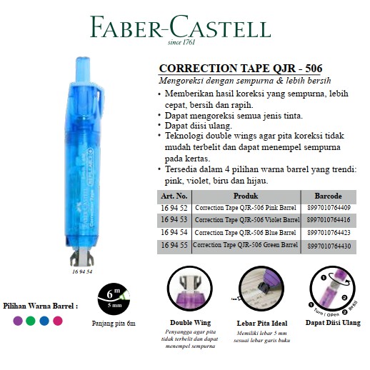 

Faber Castell Correction Tape Tip Ex Qjr 506 + Refill