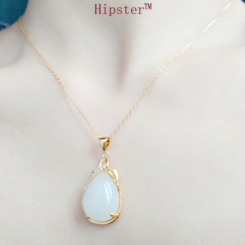 Creative Fashion Hot Sale Natural Hetian White Jade Pendant Gold Necklace