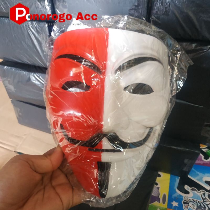 (Packing Box) Topeng anonymous merah putih topeng hacker merah putih eceran murah topeng anonymous