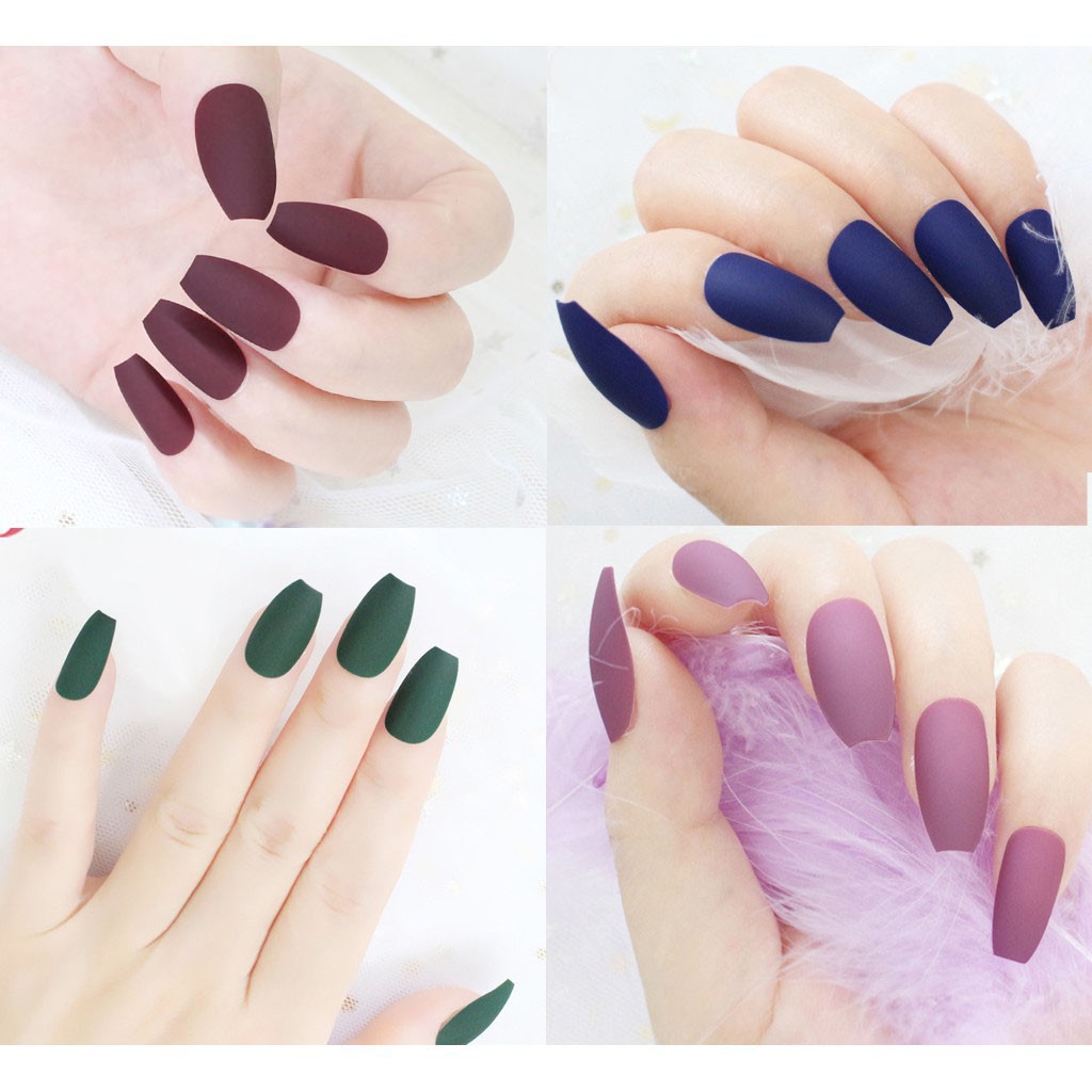 24Pcs  Set Kuku Palsu Tanpa Lem Fake Nails Warna Matte untuk Dekorasi Nail Art