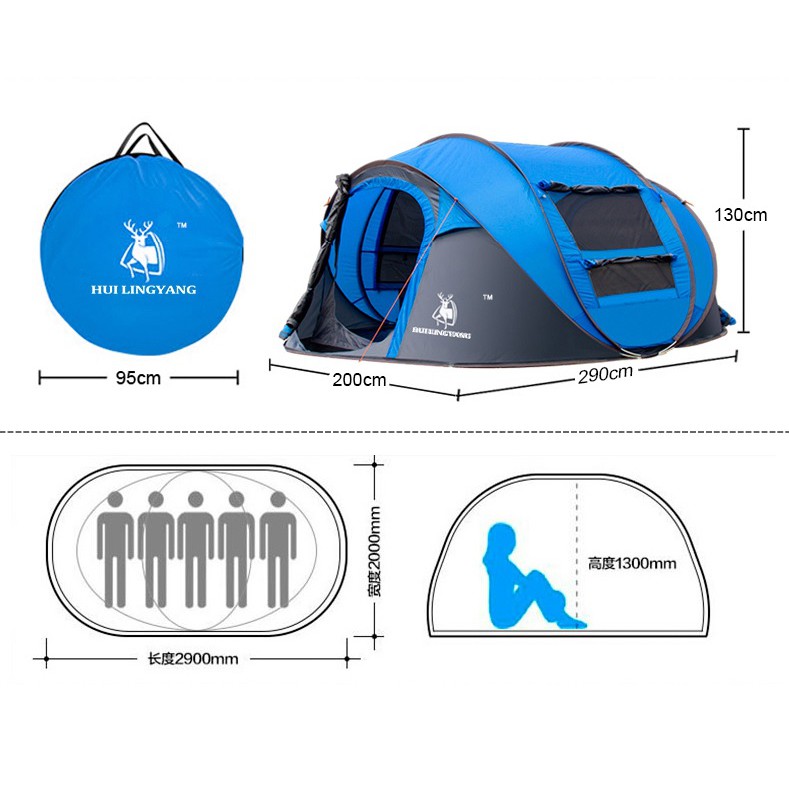 HUILINYANG Outdoor Pop-Up Tent 3-4 Persons - Tenda Camping Outdoor