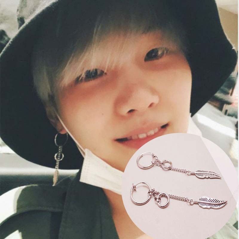 [Bayar Di Tempat]anting-anting BTS SUGA Feather Pendant Chain Earring Kpop 1 Piece