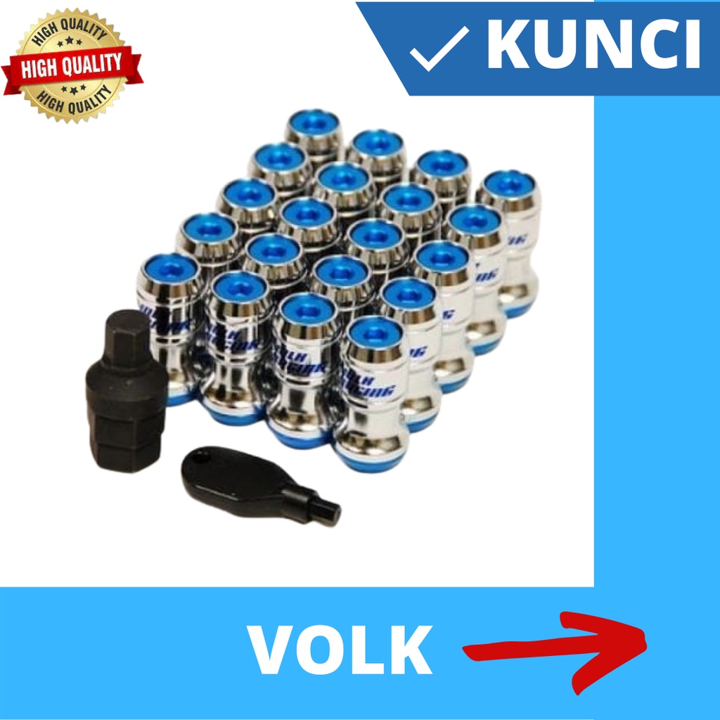 Baut Roda Mobil Racing Lugnut 1.5 MM Volk Baut Velg Mobil Variasi Baut Ban Mobil Blue Biru Baja