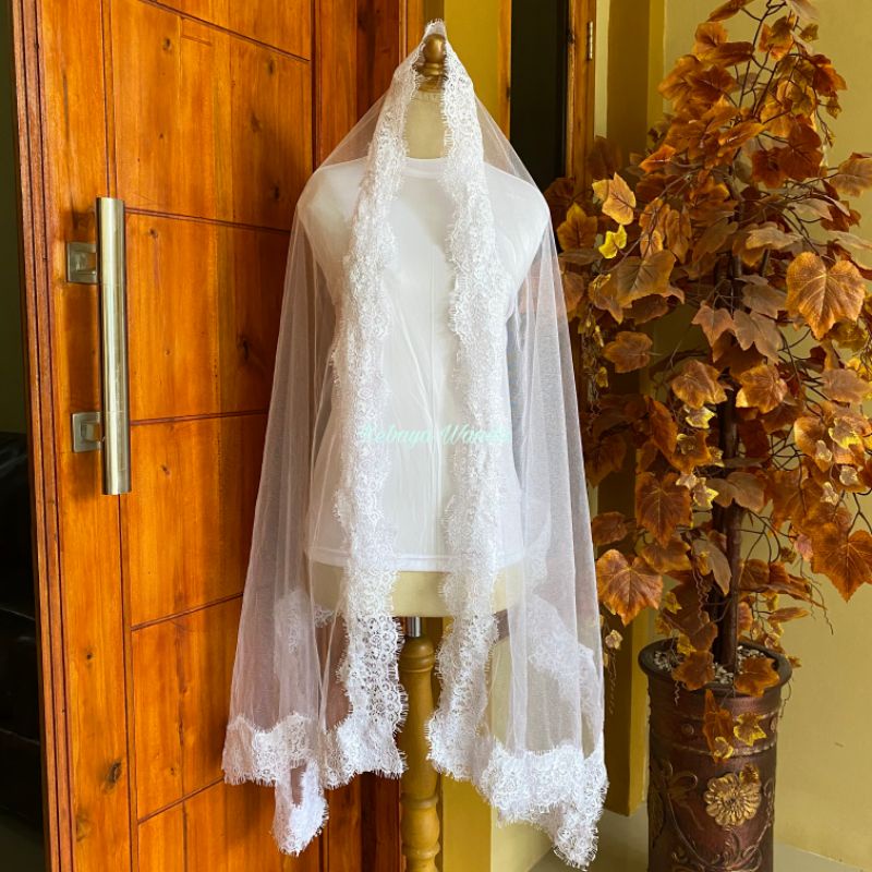 Ready Kerudung Pengantin / Veil Pengantin / Selendang Akad Slayer / Kerudung Akad / Wedding Veil-Putih