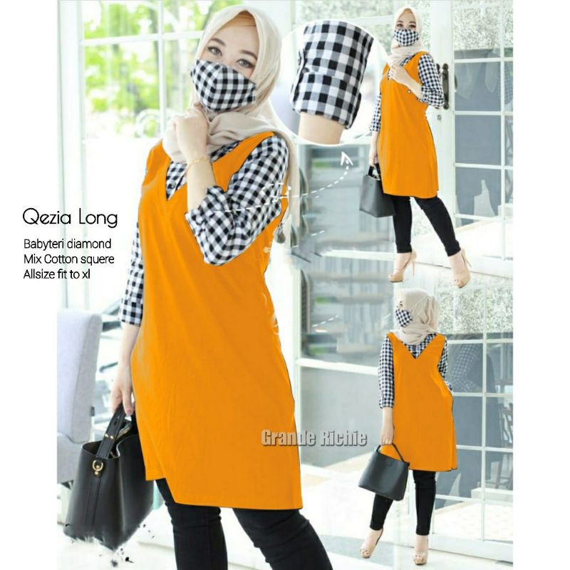 Tunik wanita model kotak-kotak dilengan Terlaris+Terbaru