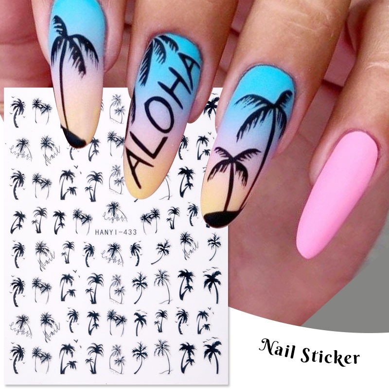 1 Lembar Stiker Kuku 3D Desain Bunga Daun Warna-Warni Untuk Dekorasi Nail Art