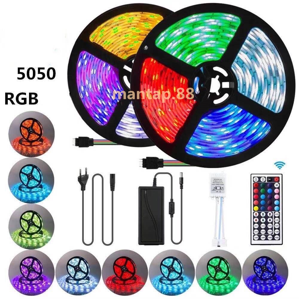 LAMPU LED STRIP 2835 5050 RGB 5M/10M SET WARNA WARNI IP44 AC 220V + ADAPTOR + REMOTE