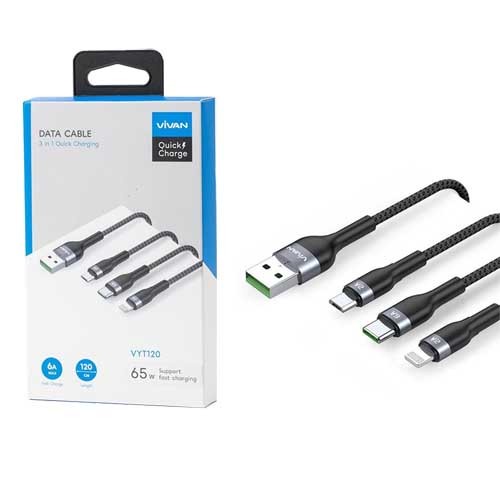 Kabel Data 3 in 1 Fast Charging 6A Micro USB - VIVAN VYT120