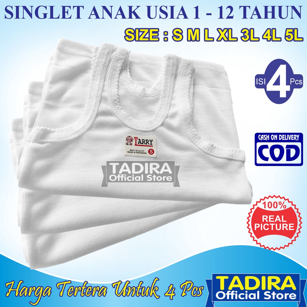 4 Pcs Singlet Anak Laki-Laki dan Perempuan Usia 0 Sampai 12 Tahun Warna Putih TADIRA