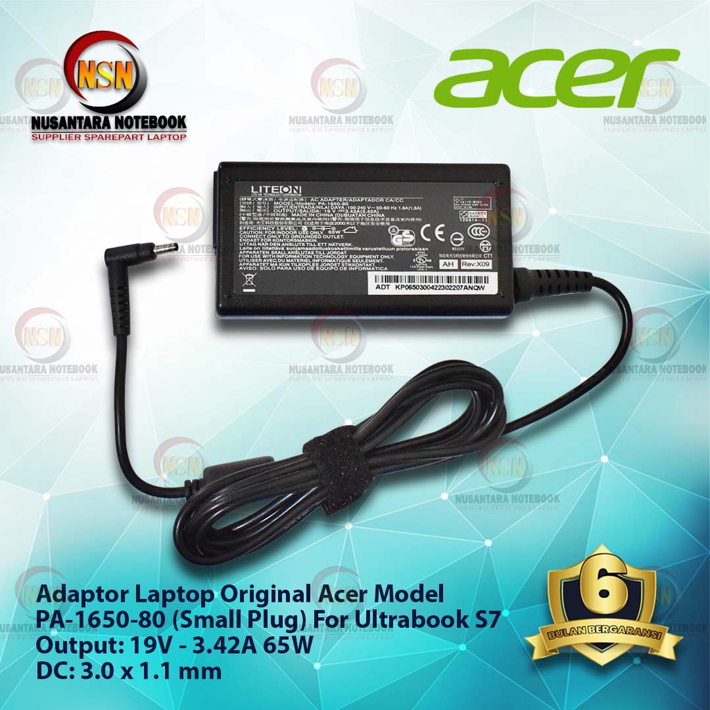 Adaptor Charger Original Acer 19V - 3.42A DC 3.0*1.1mm Ultrabook S7