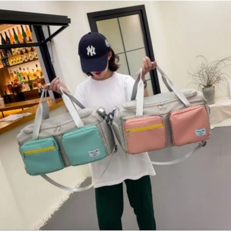 Korean Double Pocket Gym Travel Bag / Multifunction Pastel Duffle Bag