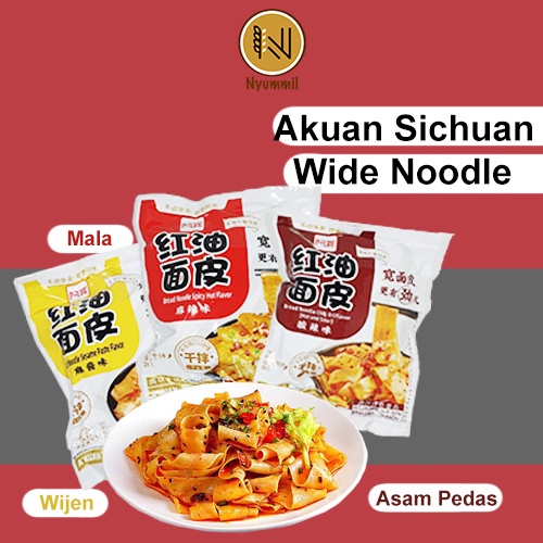 

Baijia A Kuan SICHUAN BROAD INSTANT NOODLE - Mie Gepeng Mian Pi 阿宽 红油面皮 (105gr)