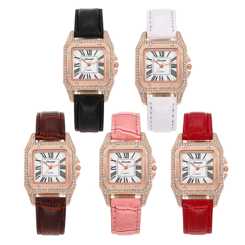 Jam Tangan Quartz Analog Wanita Tampilan RETRO BENTUK KOTAK -Tali Kulit PU-Jam Tangan Wanita