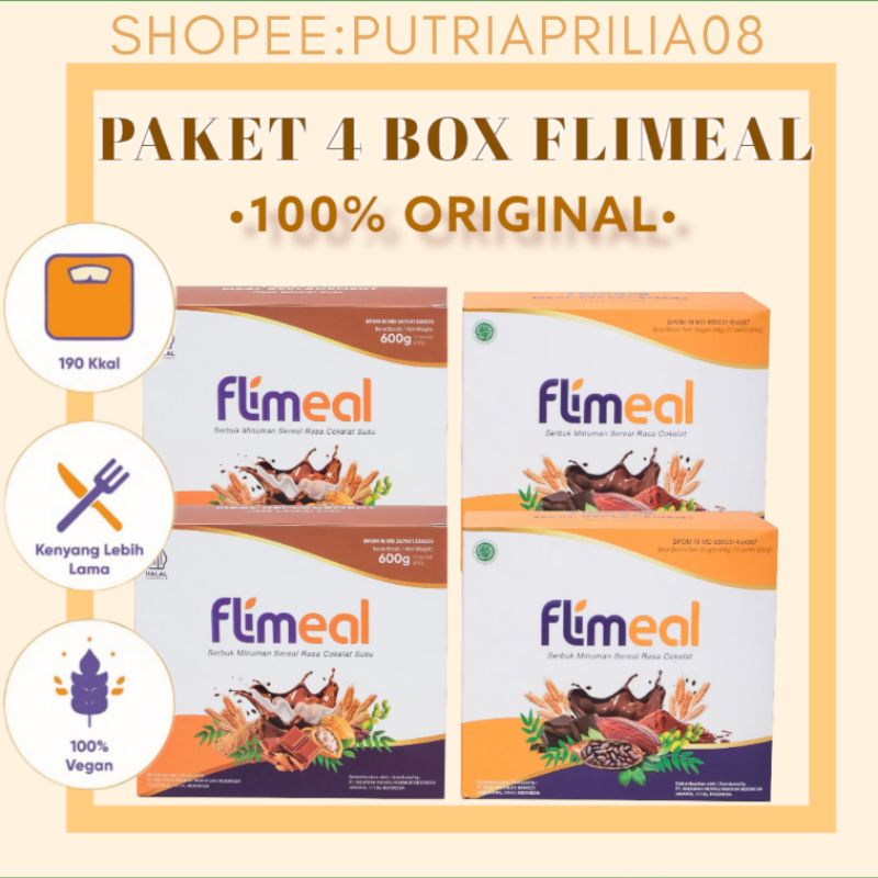 

FLIMTY FLIMEAL 4 BOX 48 SACHET MINUMAN DIET SEREAL RASA COKLAT BPOM