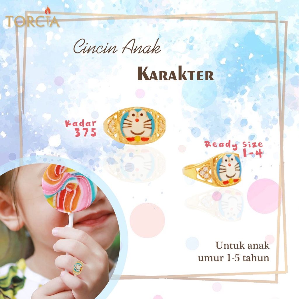 Cincin Anak Emas Asli Doraemon Kadar 375 Torcia Gold