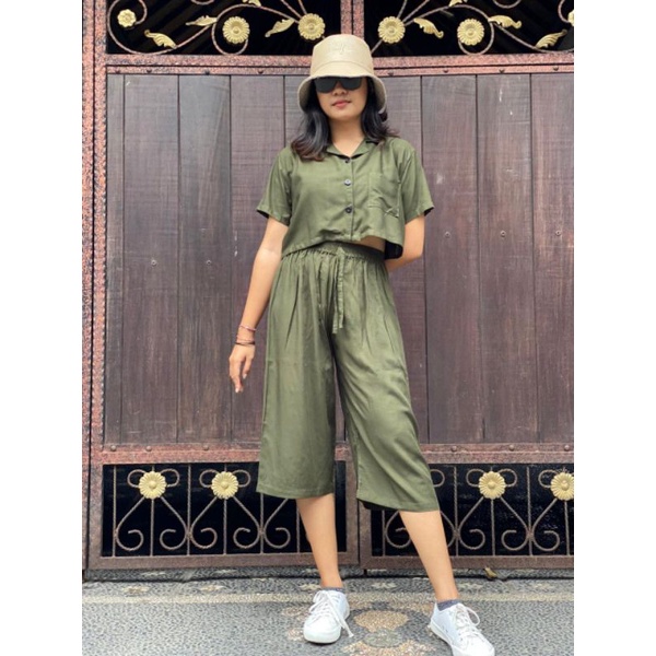 Oneset Crop Sinta  / Set Rayon Crop / New One Set-Dark Army