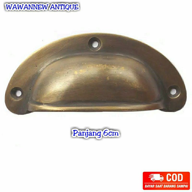 Handle / Tarikan Laci Lemari Jendela Pintu Rumah Kuningan Motif Kerang Polos 6cm