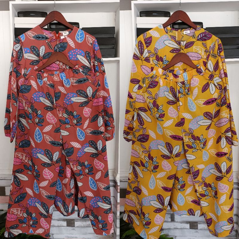 Setelan TUNIK MOTIF DAUN | Setelan Baju Wanita
