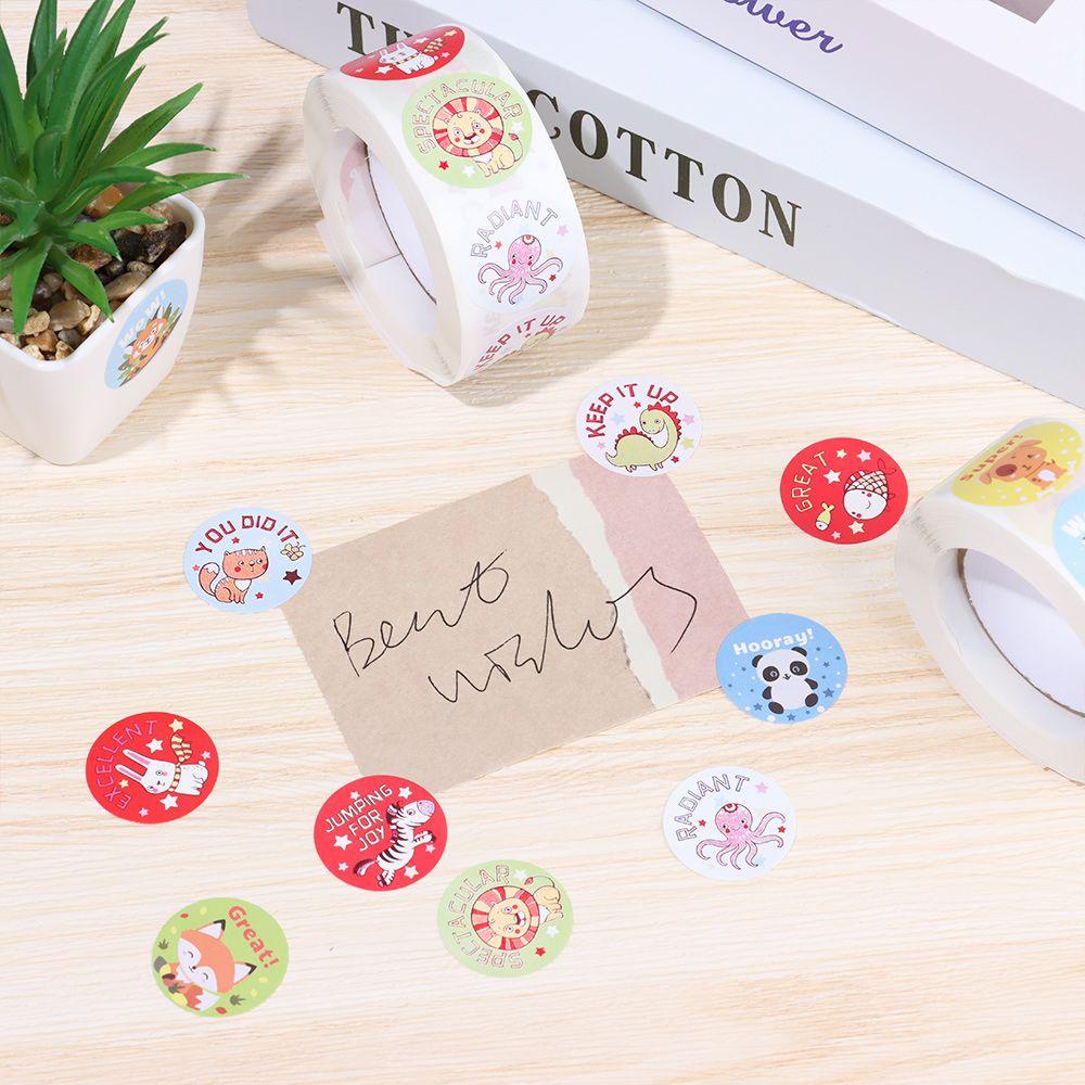 Solighter 500pcs/roll Stiker Hadiah Anak Berbagai Gaya Pola Hewan Lucu Alat Tulis Tk Label Dorongan Anak