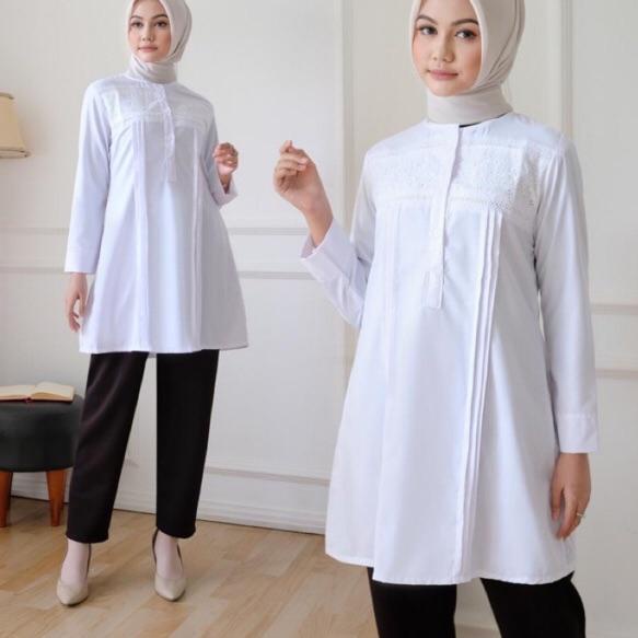Recomended tunik putih muslim atasan tunik baju tunik putih atasan tunik putih wanita fashion jumbo 