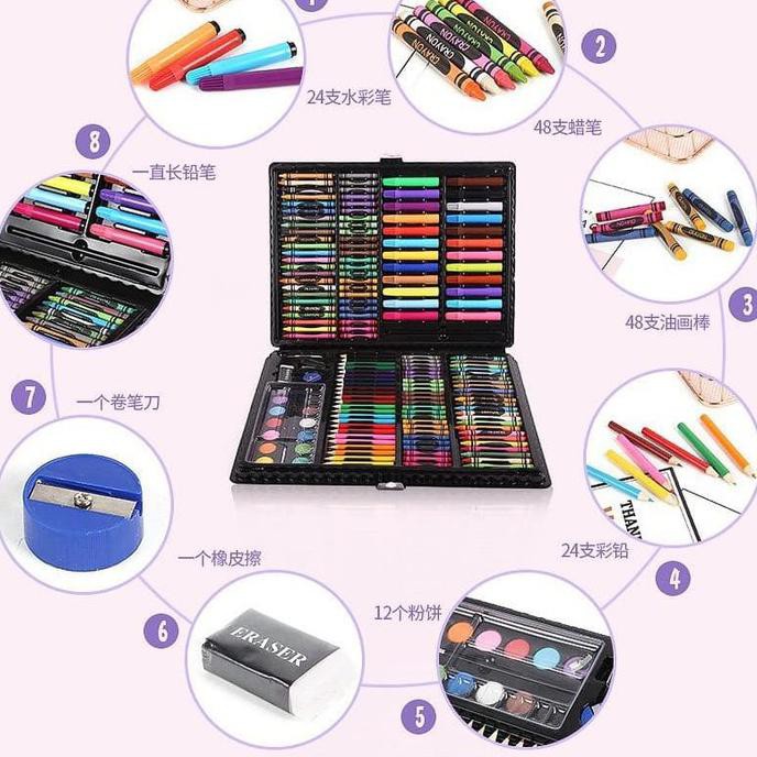 

(PERALATAN MENGGAMBAR) 168PCS - PENSIL WARNA, ALAT TULIS SET CRAYON, COLORING SET, KRAYON - BLACK