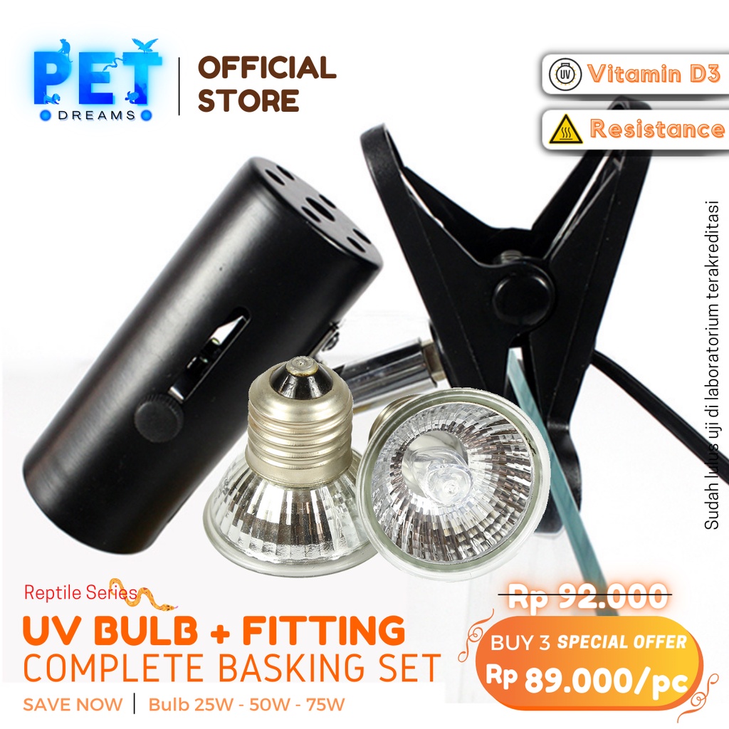 PROMO PAKET LAMPU UVA UVB + FITING KERAMIK JEPIT NOMOY PENGHANGAT REPTIL SULCATA TORTO IGUANA