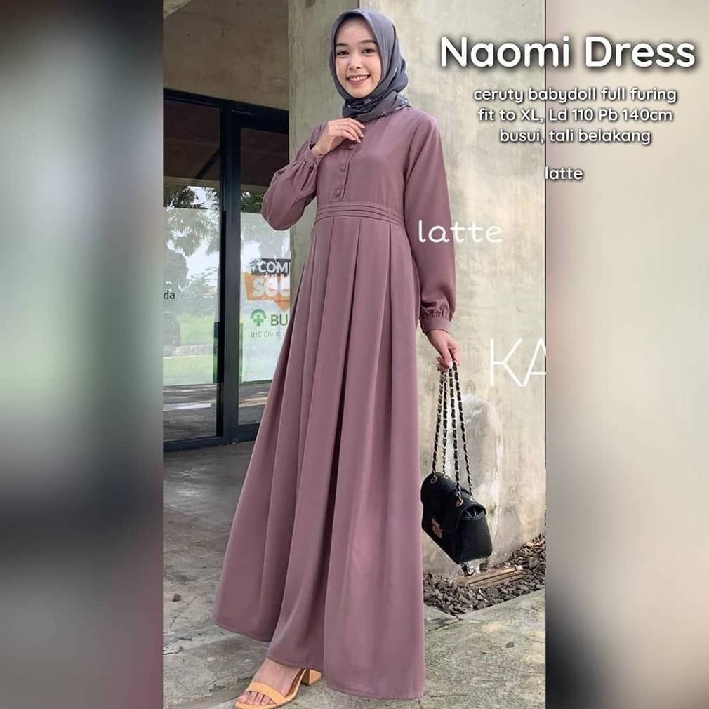 Fashion Muslim Baju Gamis Wanita Kekinian Ceruty Babydoll Terbaru Naomi Dress Ori Long Dress Remple 