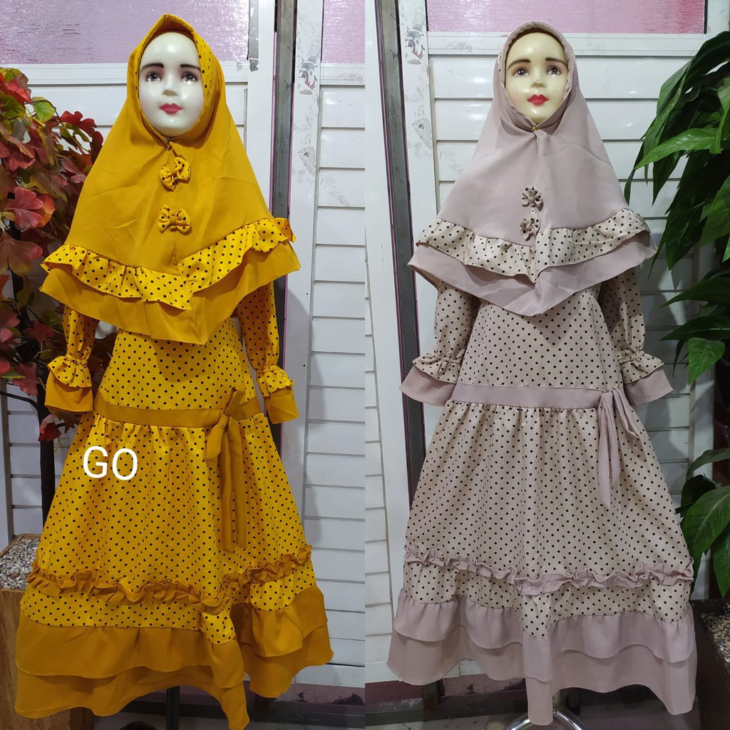 gos A GAMIS ANAK MOTIF POLKADOT Baju Syari Perempuan Pakaian Muslim Anak Perempuan