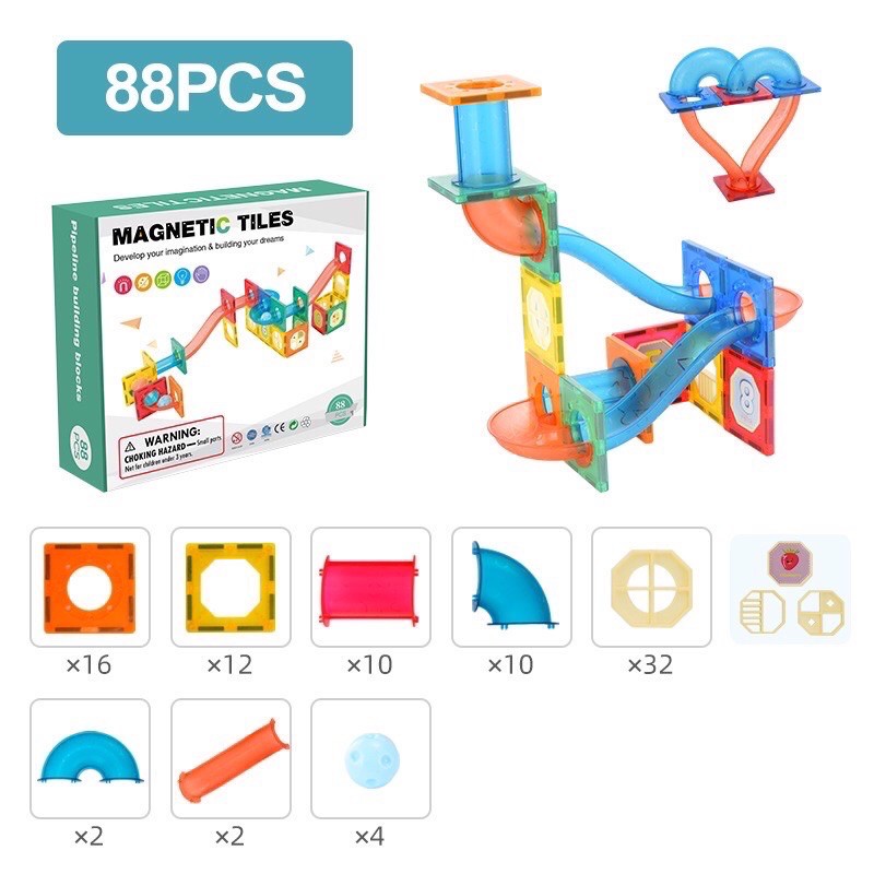 magnetic tiles marble run 118 - magnatiles alike - balok magnet - magnet blocks