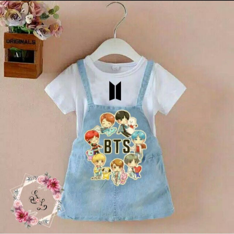 A210 Jumpsuit Anak Perempuan , Overall BTS anak Perempuan , Baju BTS KPOP anak , Kaos BTS anak cewek