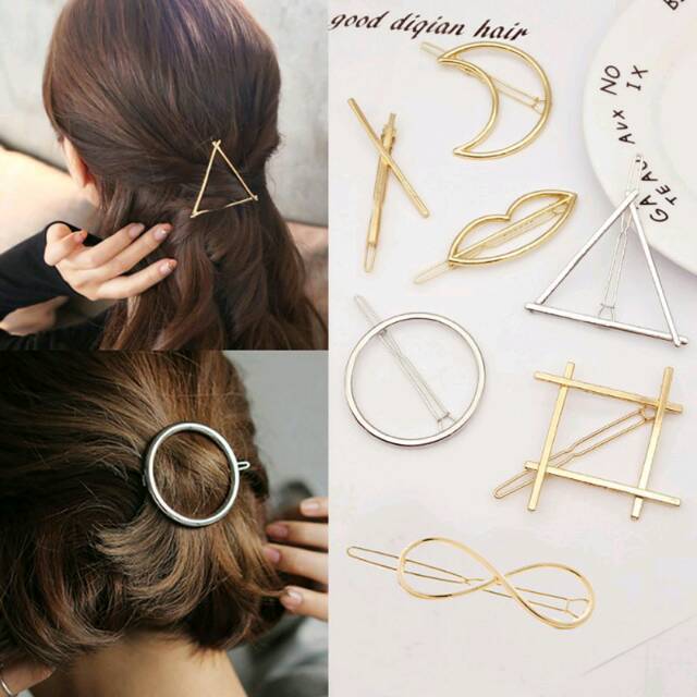 Jepitan Rambut Wanita Motif Geometri Bahan Alloy