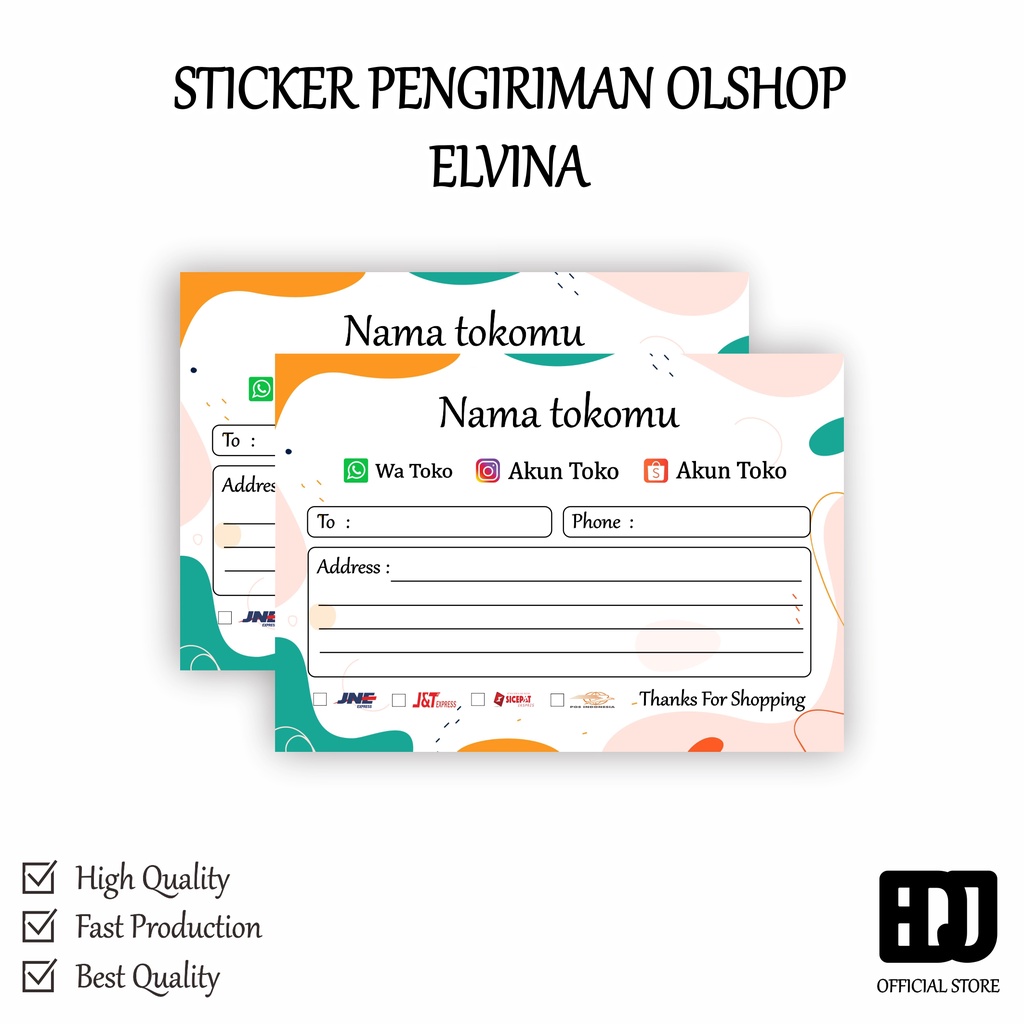 Elvina / sticker pengiriman olshop custom / label pengiriman olshop custom / shipping label custom