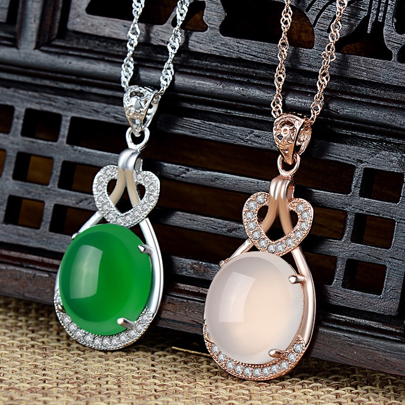 [Ready Stock]Fashion Personality Mosaic Jade Pendant Necklace