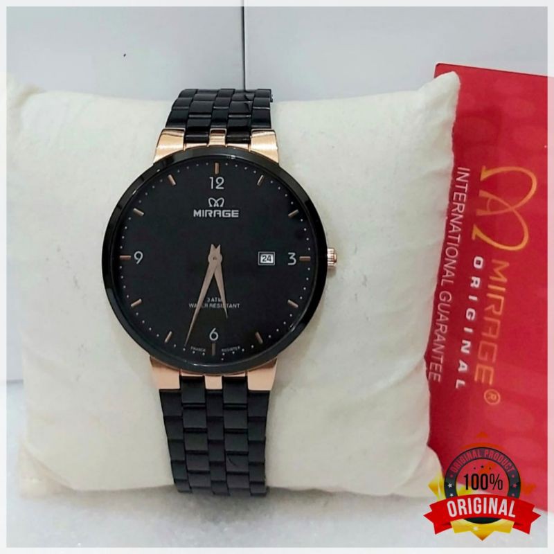 Jam Tangan Mirage Pria MA 8696 Jam Tangan Pria Original Black Rosegold