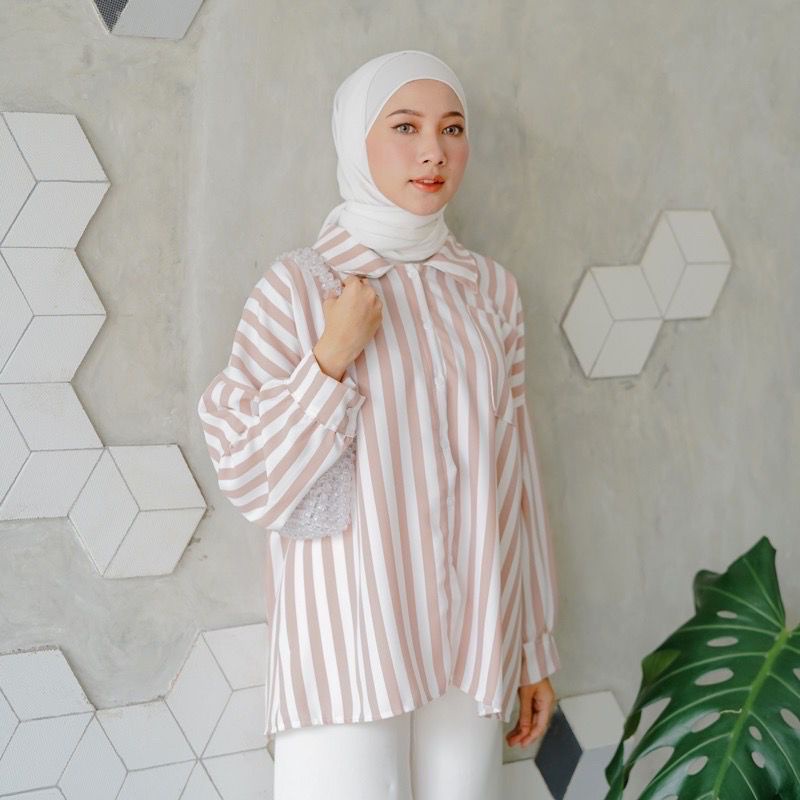 1KG MUAT 5PCS |  STRIPE KEMEJA SALUR OVERSIZE HITS OOTD SELEBGRAM FASHION GROSIR WANITA TERMURAH