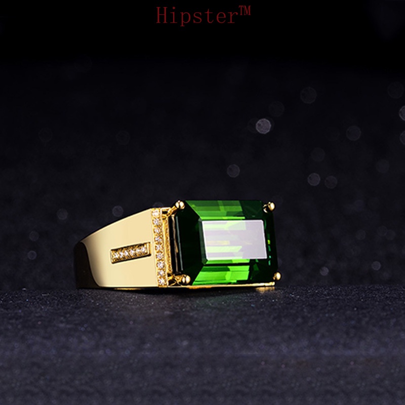 European and American New Cool Minimalism Inlaid Square Emerald Ring