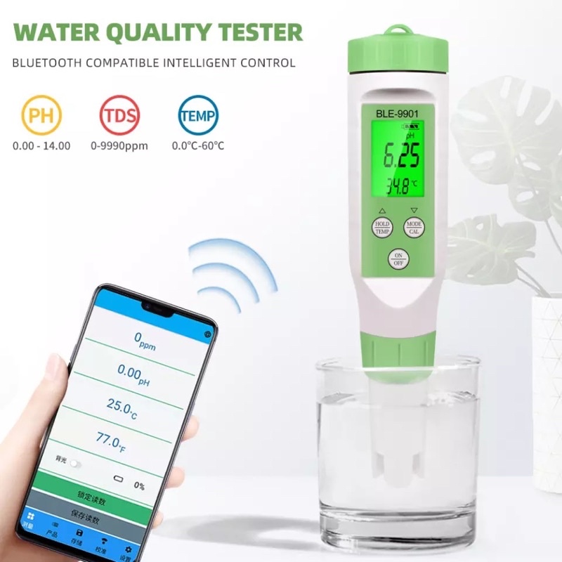 Bluetooth 3 in 1 PH TDS Suhu Meter Tester Digital Air BLE-9901