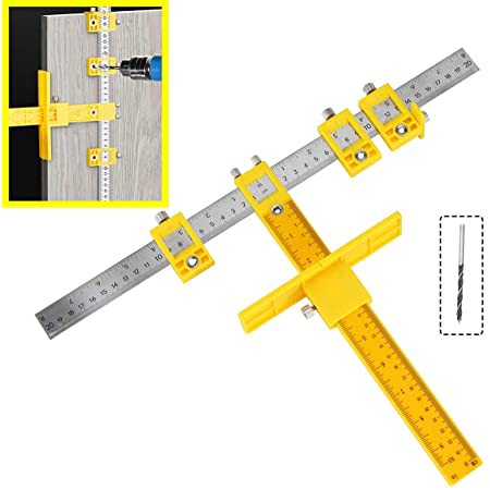 Penggaris Bor Alat Ukur Jarak Antar Lubang Handle Punch Locator Drill Guide Screw Ruler 40cm Mistar