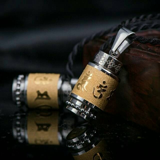 Kalung tabung manuskrip tripitaka buddha warna emas impor korea