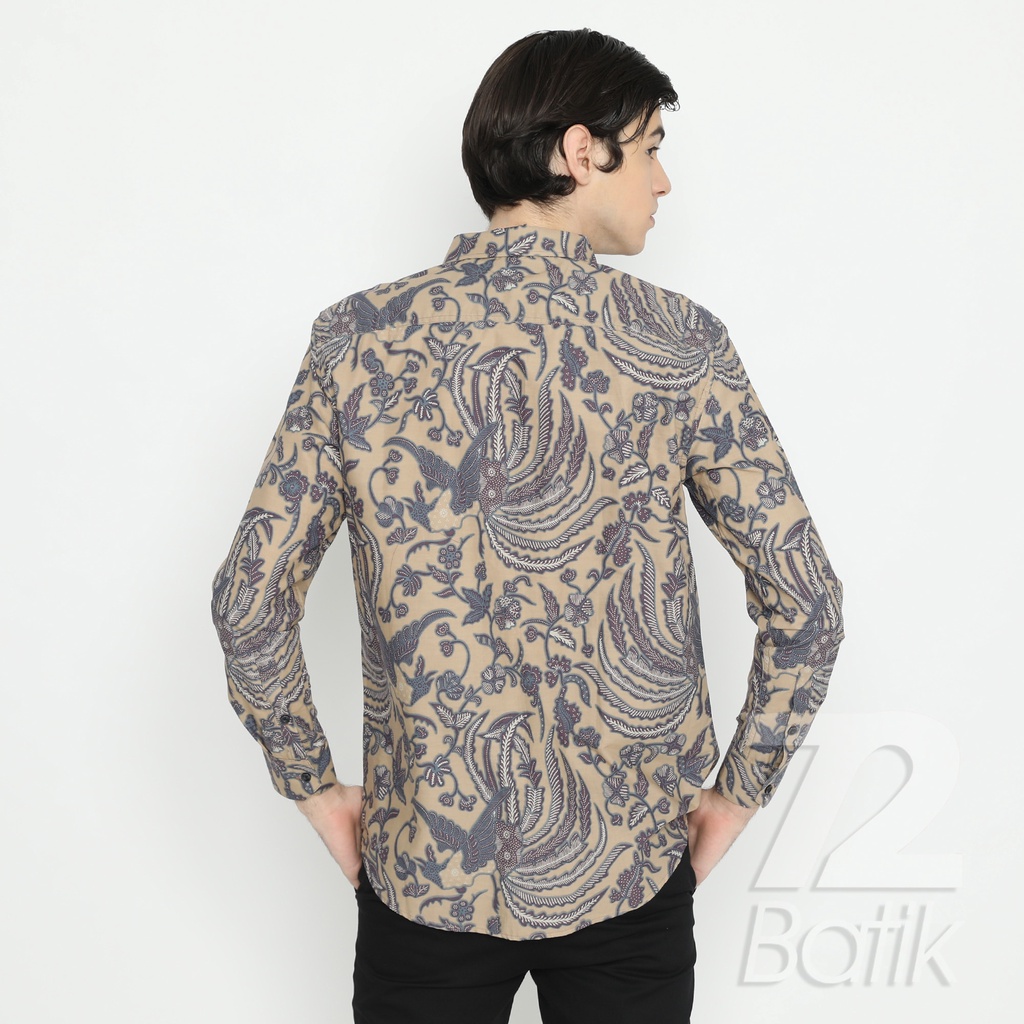 BATIK COUPLE MODERN Kemeja Rok Lilit Instan Batik Pria Lengan Panjang Premium Motif Phoenix Cream 721054 CAP 72