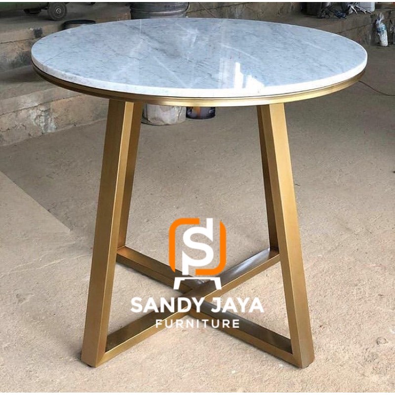meja sudut marmer carara, meja tamu bulat marmer