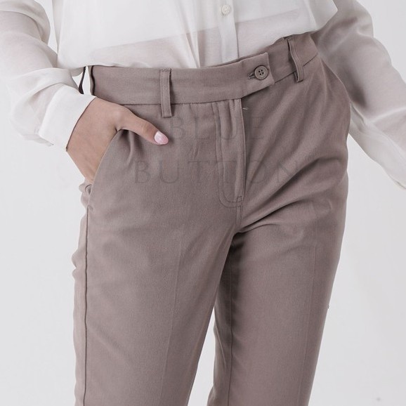 BlueButton X Korz Celana Baggy Panjang Wanita Stretch Casual Kantor Formal Kerja - Khaki