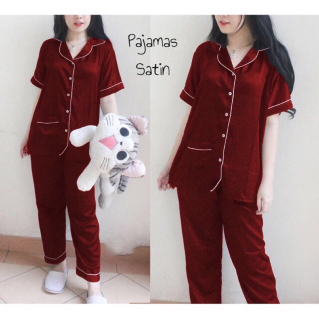 Cp piyama pajamas saten sleapwear setelan baju pendek celana panjang satin silku velvet