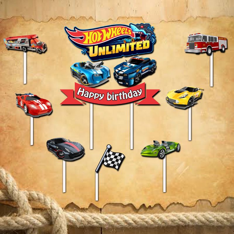 Topper cake hotwheels happy birthday hiasan kue ulang tahun