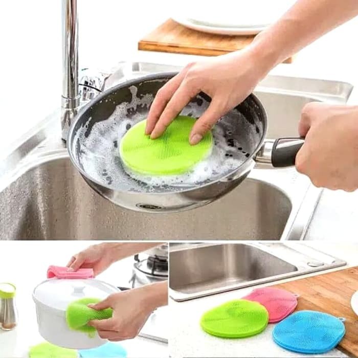 Spon Cuci Piring Silikon Dish Sponge Silicone Cleaning Wash Brush Pan Silikon