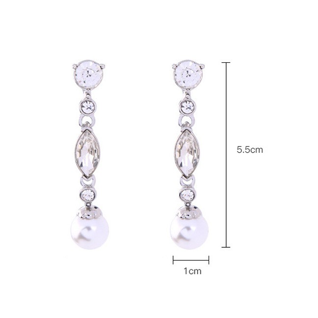 LRC Anting Tusuk Fashion Silver Color Pearls&amp;diamond Decorated Simple E11501