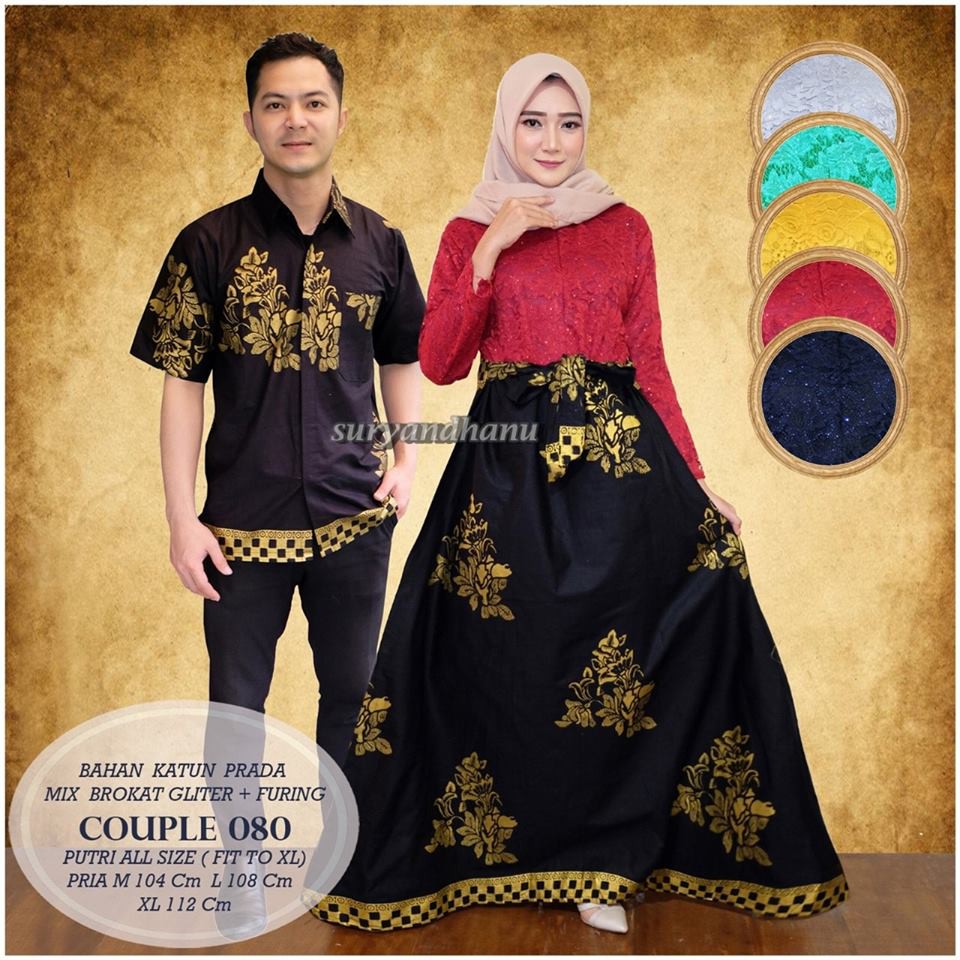 COUPLE 080 Sarimbit prada brokat gliter black gold hitam emas maxi dress long dress