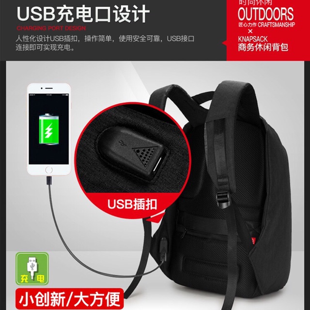 GRADE ORI 99% Tas Ransel Anti Maling Charger USB port